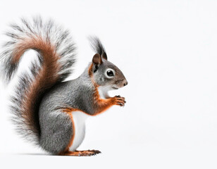 Squirrel in the foreground, isolated over white background