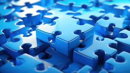 3d Solve blue puzzle on blue background