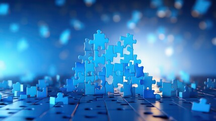 Obraz premium Blue puzzle solving on blue background