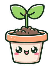 Cheerful and Adorable: A Vector Cutout of a Cute Kawaii Plant in a Decorative Pot
