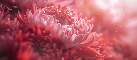 A detailed view of the intricate red and white petals of a Chrysanthemum morifolium flower, captured up close in a macro shot. The vibrant colors and delicate texture of the flower are visible without