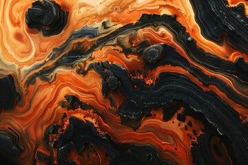 This captivating image features an abstract fluid art pattern with swirling hues of orange and...