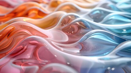 Digital visualization with glossy, colorful surfaces in motion. Ideal for abstract art or as a...