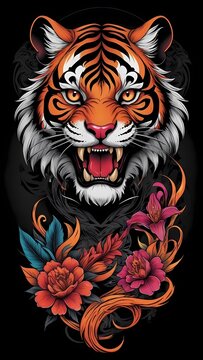 vector artwork tattoo design a fier tiger head