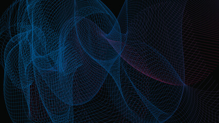 A spiraling high-tech graph-looking illustration that is blue and magenta.