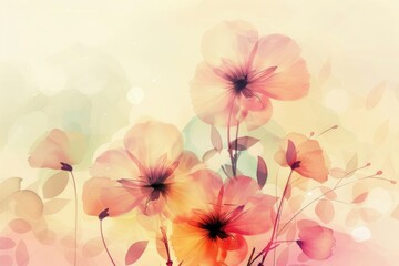 Luxurious  wallpaper. Banner with flowers. Watercolor pink, blue, lilac spots on a color background. Shiny flowers and twigs.
