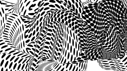Monochromatic black dots on white wrapped around organic shapes 