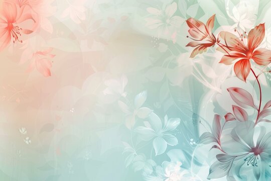 Luxurious  wallpaper. Banner with flowers. Watercolor pink, blue, lilac spots on a color background. Shiny flowers and twigs.
