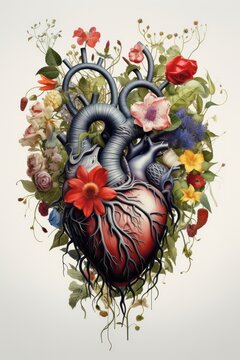 illustration of a heart filled with leaves and flowers