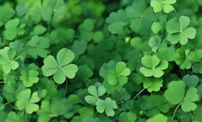 Green clover leaf isolated on dark background. with three-leaved shamrocks. St. Patrick's day holiday banner. four leaf clover background for St Patrick's day celebration