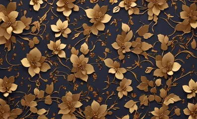 Fotobehang The Thai pattern is a four pointed flower used as a background fabric pattern in various events, colors, golden dark © Евгения Жигалкина