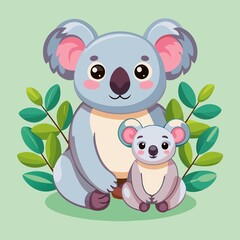 Cute koala mother with baby koala cartoon . animal nature icon concept isolated . flat cartoon style