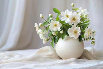 Minimalist Japanese-style floral centerpiece in a ceramic vase