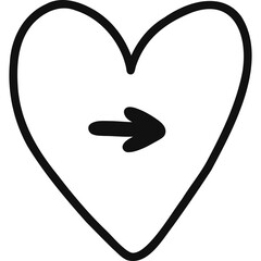 Cute hand drawn mark arrow in checkbox in the shape of heart. Tick arrow point as postpone sign for weekly planner, notebook. Diary note element