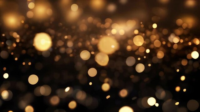 Abstract magical light effect with golden glares bokeh on a black background