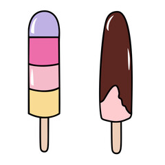 Set of tasty ice cream summer popsicle vector illustrations - 748949235