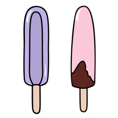 Set of tasty ice cream summer popsicle vector illustrations