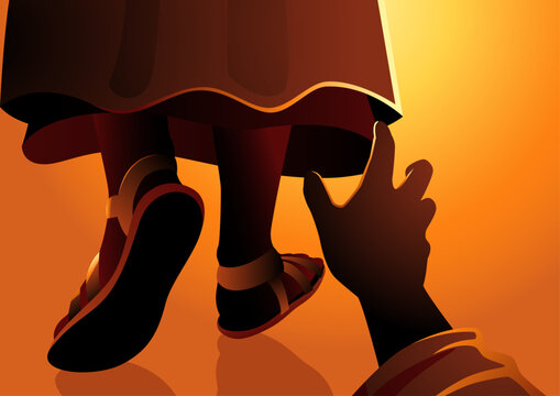 Biblicall vector illustration series, woman's hand attempted to touch the hem of Jesus' clothing. She believed that she would be healed just by touching His garments