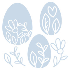 Set of delicate blue Easter eggs with cut out flowers