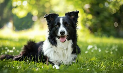 Fototapeta premium Exuberant Border Collie Sprinting Joyfully Through a Lush Meadow - Generative AI
