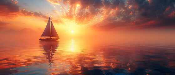 Small boat sailing at sunset