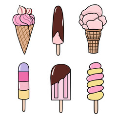 Set of tasty ice creams clipart. Sweet summer delicacy ice-cream and popsicles illustrations with different tastiest. - 748951018