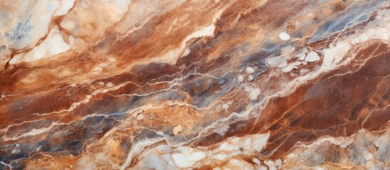 This image showcases a detailed close-up of a marble surface with swirling patterns in brown and white colors. The polished granite stone creates a luxurious and elegant appearance.