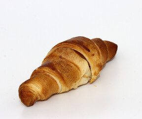 Freshly baked croissants, isolated on white background. 
