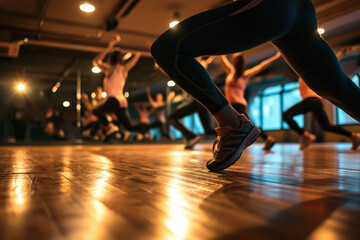 Fototapeta premium A person doing aerobics on a floor with a music and a instructor