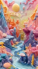 Surreal Candy-Colored Landscape with Whimsical Features