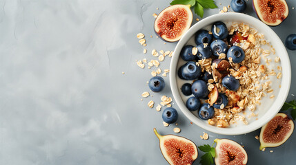 Delicious and healthy oatmeal with figs, Healthy breakfast. Fitness food. Proper nutrition.
