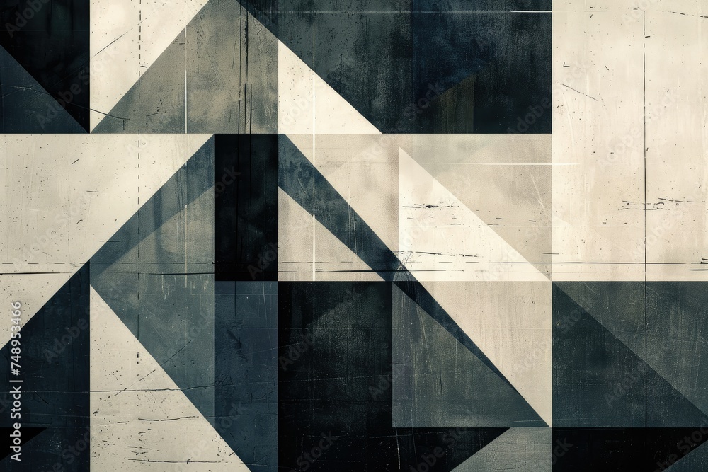 Poster abstract geometric pattern with black and white - monochrome abstract image featuring a complex geom