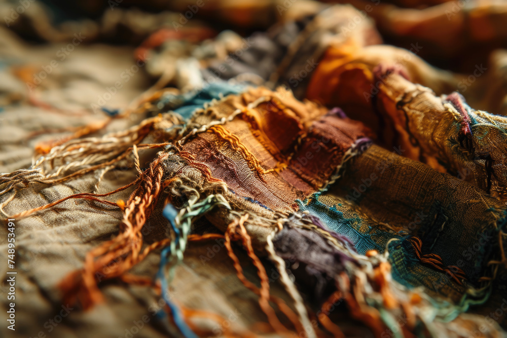 Poster a fabric texture with patterns and threads