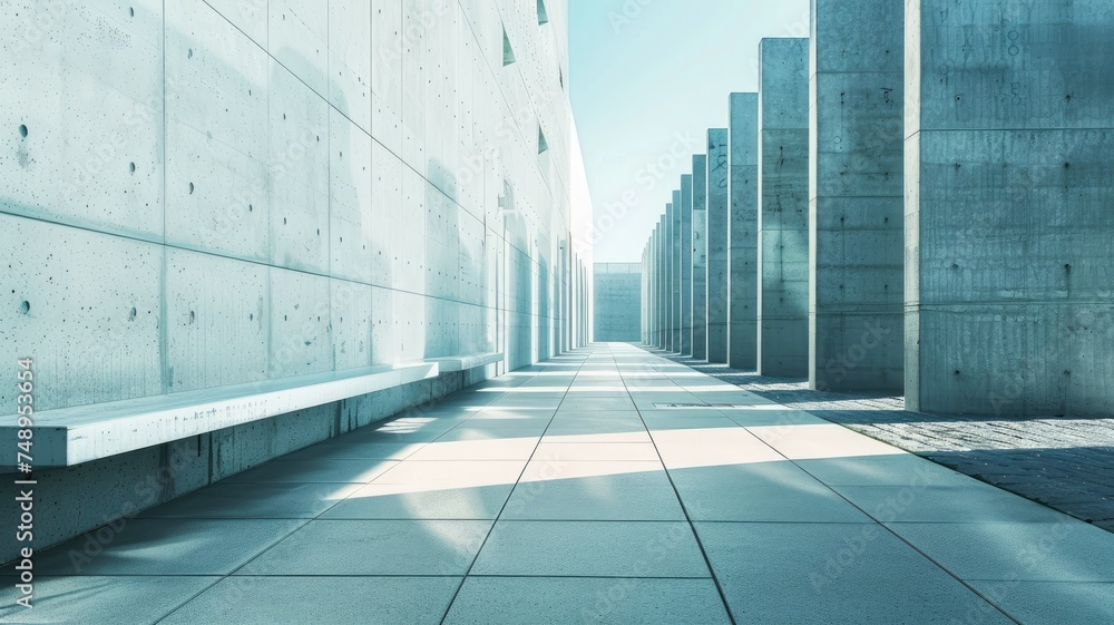 Poster modern architecture corridor with concrete pillars - clean lines and minimalist design define this m