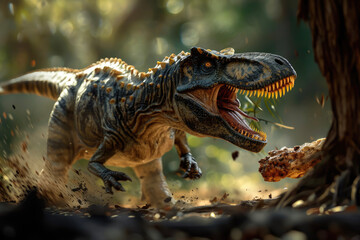 A dinosaur with a roar and a bone