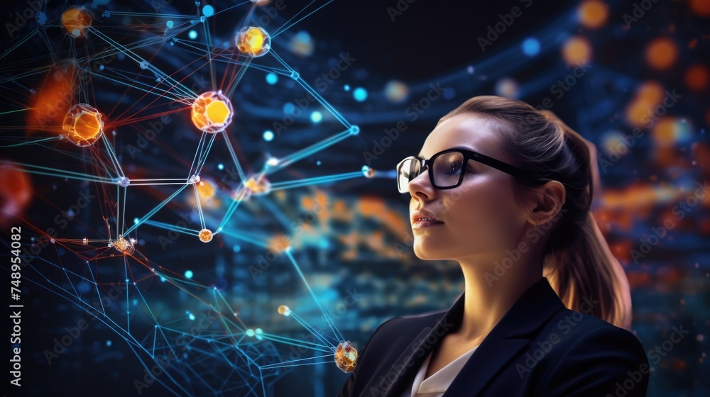 Aufkleber tech analyst study cyber data chart from corporate system for statistical analytic defining marketin