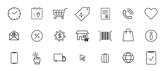 E-commerce icon set. Online shopping and delivery elements.  - obrazy, fototapety, plakaty