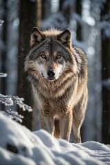 Fototapeta premium Forest wolf in winter forest