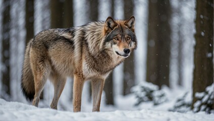Forest wolf in winter forest