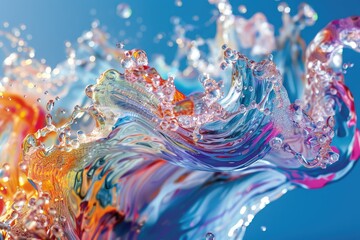 Vibrant splashing water in bold colors - A dynamic and colorful display of water splashes with vivid hues of blue, orange, and pink