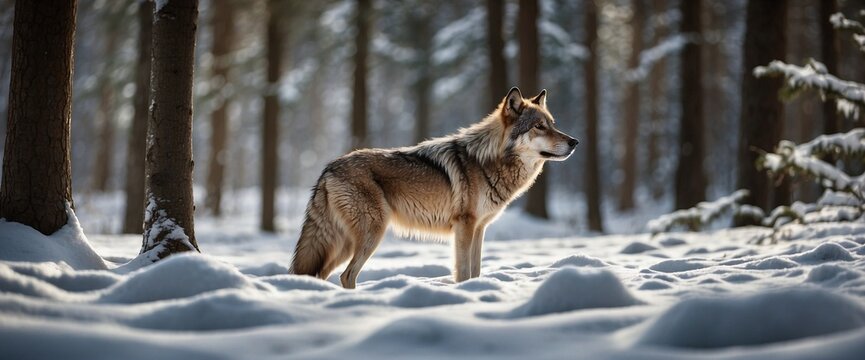 Forest wolf in winter forest