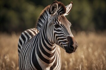 Fototapeta na wymiar Beautiful portrait of a zebra on the savanna background