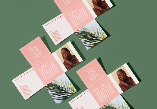 Top View of  Square Four Fold Brochure Mockup Mockup