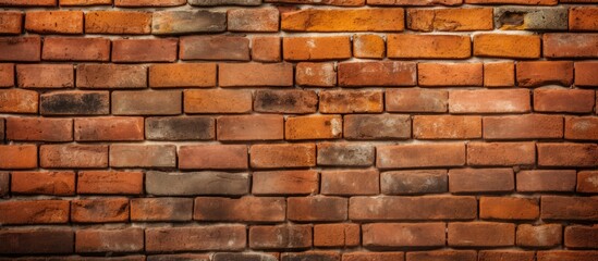 A close-up view of a brick wall made of red bricks, showcasing the terracotta color with variations...
