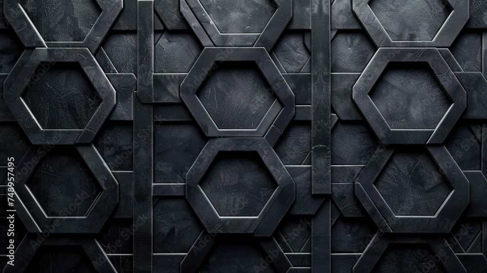 Poster textured hexagonal pattern on dark wall - an abstract image of a dark wall with a repetitive pattern