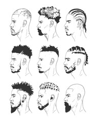 Diverse Monochrome Men's Hairstyles and Beards
