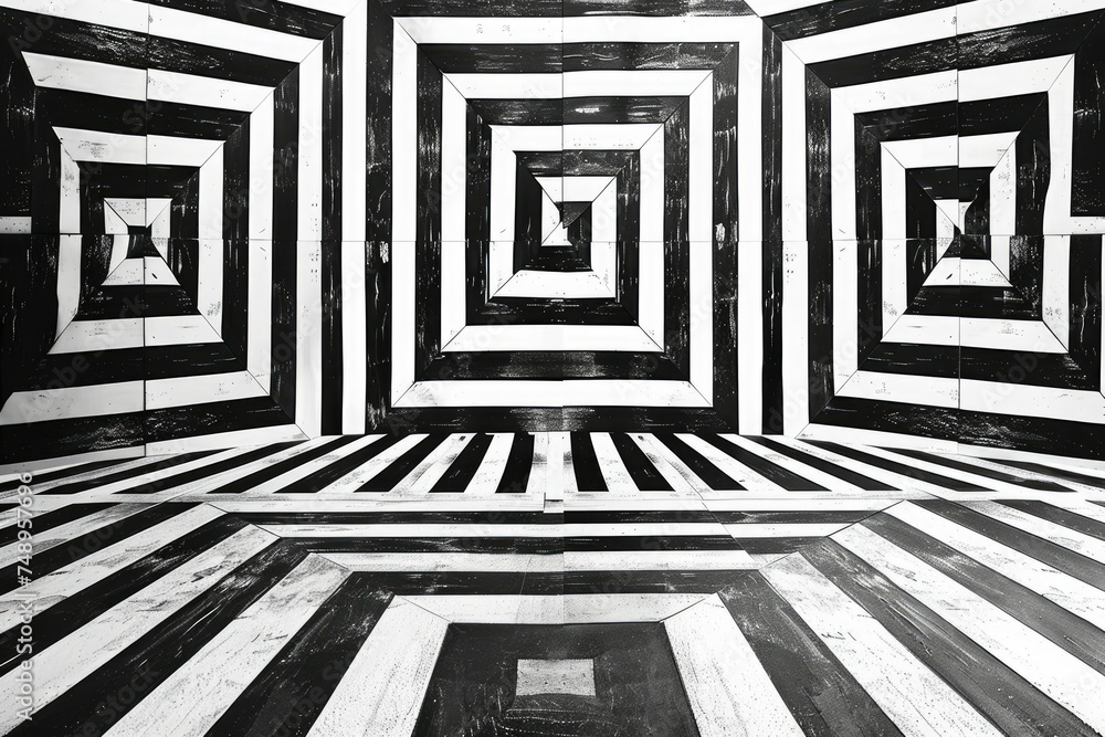 Poster abstract geometric black and white pattern - mesmerizing abstract image with repetitive black and wh