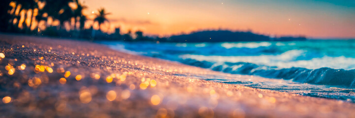 shiny sand on the seashore close-up. Selective focus. - obrazy, fototapety, plakaty