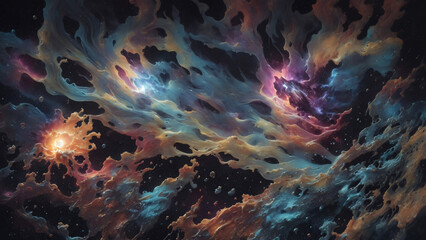 Fantasy abstract nebula splash black background illustration