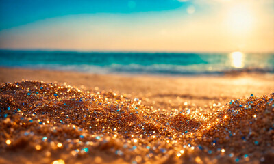 Obraz premium shiny sand on the seashore close-up. Selective focus.